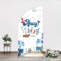 Aperturee Nautical Ahoy It is a Boy Half Moon Arch Backdrop, Whale Lighthouse and Anchor Baby Shower Decoration