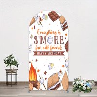 Aperturee S'more Fun Birthday Arch Backdrop, Camping Campfire and Marshmallow Theme, Outdoor Party Photo Booth Decor for Kids, 1.6x4ft (50x120cm), 9