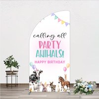 Aperturee Farm Animals Birthday Half Moon Arched Backdrop, "Calling All Party Animals" for Rustic Farmhouse, Barnyard Party Decor, 1.6x4ft (50x120cm)