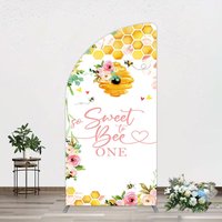 Aperturee Floral Sweet To Bee One Happy Birthday Half Moon Arch Backdrop, 1.6 x 4 ft (0.5 x 1.2 m), 98.18 USD, arch backdrop kit, GLH0G294YL-AJ