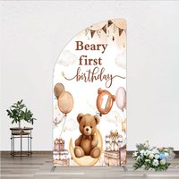 Aperturee Beary First Birthday Half Moon Arch Backdrop for Boy, Boho Teddy Bear on Moon with Balloons, We Can Bearly Wait Party Decor, 1.6x4ft (50x1