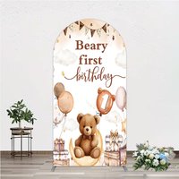 Aperturee Beary First Birthday Arch Backdrop for Boy, Boho Teddy Bear on Moon with Balloons, We Can Bearly Wait Party Decor, 1.6x4ft (50