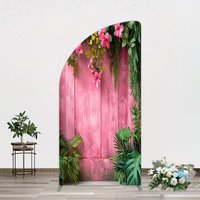 Aperturee Pink Retro Wooden Wall Greenery Floral Half Moon Arch Backdrop, 1.6 x 4 ft (0.5 x 1.2 m), 98.18 USD, arch backdrop kit, GMMHD1B85YL-AJ