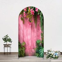 Aperturee Pink Retro Wooden Wall Greenery Floral Arch Backdrop, 1.6 x 4 ft (0.5 x 1.2 m), 98.18 USD, arch backdrop kit, GMMHD1B85-AJ