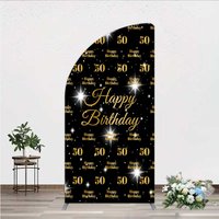 Aperturee 50th Birthday Half Moon Arch Backdrop, Black and Gold Step and Repeat Pattern Decoration