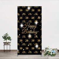Aperturee 50th Birthday Rectangle Backdrop, Black and Gold Step and Repeat Pattern Decoration