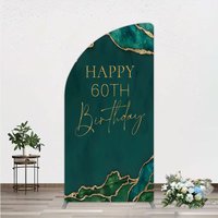 Aperturee Happy 60th Birthday Arch Backdrop Emerald Green Gold Marble Decoration Abstract Luxury Background Professional Prop