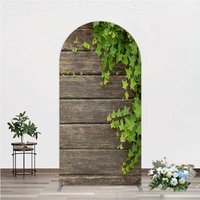 Aperturee Rustic Wood Arch Backdrop Dark Brown Wooden Planks with Green Ivy Leaves Background, Professional Nature Photo Prop