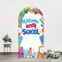 Aperturee Books Class Clock Welcome To School Arch Backdrop, 1.6 x 4 ft (0.5 x 1.2 m), 98.18 USD, arch backdrop kit, GXQHD2X01-AJ