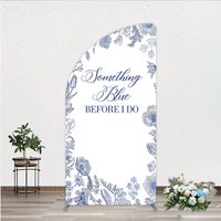 Aperturee Something Blue Before I Do Half Moon Arch Backdrop, for Bridal Shower and Bachelorette, Elegant Floral Party Decor, 1.6x4ft (50x120cm)