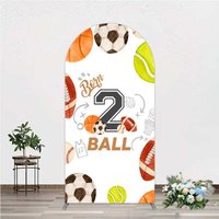 Aperturee Born 2 Ball Arch Backdrop Watercolor Sports Baseball Basketball and Soccer Background, Professional Kids Portrait Prop