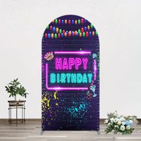 Aperturee Neon Graffiti Bricks Happy Birthday Arch Backdrop, 1.6 x 4 ft (0.5 x 1.2 m), 98.18 USD, arch backdrop kit, GZH0C658-AJ