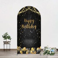 Aperturee Gold Balloons Glitter Bokeh Birthday Arch Backdrop, 1.6 x 4 ft (0.5 x 1.2 m), 98.18 USD, arch backdrop kit, GZH0D141-AJ