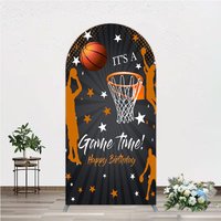 Aperturee Game Time Happy Birthday Arch Backdrop, Basketball and Hoop Sports Theme, Slam Dunk Star Player Party Photo Prop, 1.6x4ft (50