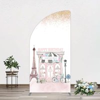 Aperturee Sweet Pink Paris French Cafe Birthday Half Moon Arch Backdrop, 1.6 x 4 ft (0.5 x 1.2 m), 98.18 USD, arch backdrop kit, GZH0E410YL-AJ