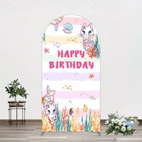 Aperturee Mermaid Cat Cartoon Happy Birthday Arch Backdrop, 1.6 x 4 ft (0.5 x 1.2 m), 98.18 USD, arch backdrop kit, GZH0E710-AJ