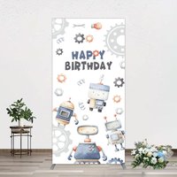 Aperturee Cartoon Robot Lovely Happy Birthday Rectangle Backdrop, 1.6 x 4 ft (0.5 x 1.2 m), 98.18 USD, arch backdrop kit, GZH0E855CF-AJ