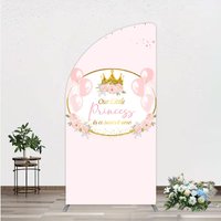 Aperturee Our Little Princess Baby Shower Half Moon Arch Backdrop, Pink and Gold Royal Crown with Balloons, Girl Party Photo Booth Decor