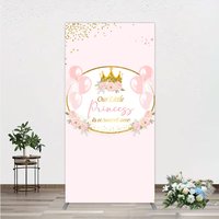 Aperturee Our Little Princess Baby Shower Rectangle Backdrop, Pink and Gold Royal Crown with Balloons, Girl Party Photo Booth Decor