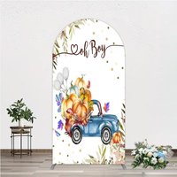 Aperturee Oh Boy Blue Truck Arch Backdrop for Baby Shower, Rustic Autumn Pumpkin Theme, Fall Party Photo Booth Decor for Boy, 1.6x4ft (50x120cm), 98