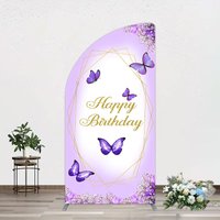 Aperturee Violet Floral Butterfly Happy Birthday Half Moon Arch Backdrop, 1.6 x 4 ft (0.5 x 1.2 m), 98.18 USD, arch backdrop kit, GZH0F092YL-AJ