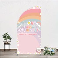Aperturee Peace Out Single Digits 10th Birthday Half Moon Arch Backdrop, Groovy 70s Retro Theme, VW Bus and Rainbow Party Decor, 1.6x4ft (50x120cm)