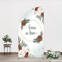 Aperturee Snow in Love Half Moon Arch Backdrop for Winter Wedding, Bridal Shower with Pinecones, White Roses and Snowflakes Decor, 1.6x4ft (50x120cm)