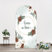 Aperturee Snow in Love Arch Backdrop for Winter Wedding, Bridal Shower with Pinecones, White Roses and Snowflakes Decor, 1.6x4ft (50x120cm)