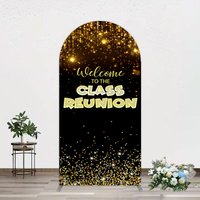 Aperturee Glitter Gold Class Reunion Anniversary Arch Backdrop, 1.6 x 4 ft (0.5 x 1.2 m), 98.18 USD, arch backdrop kit, GZH0G156-AJ