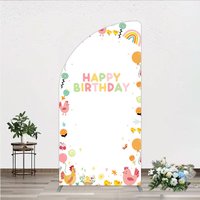Aperturee Happy Birthday Half Moon Arch Backdrop for Kids, Cute Farm Friends with Chicken and Chicks, Sunshine and Rainbow Party Prop, 1.6x4ft (50x1