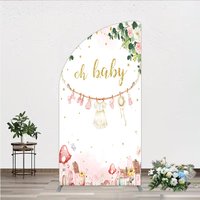 Aperturee Oh Baby Clothesline Half Moon Arch Backdrop for Baby Shower, Whimsical Pink and Gold with Fairytale Village, Girl Party Decor