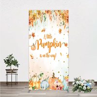 Aperturee A Little Pumpkin is on the Way Rectangle Backdrop, Autumn Watercolor Floral, Fall Baby Shower Party Decor, 1.6x4ft (50x120cm)