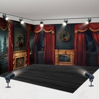 Aperturee Luxury Red Curtain Black Christmas Room Set Backdrop | Xmas Backdrop | Christmas Photo Booth Backdrop | Christmas Backdrops For Photography