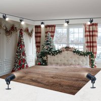 Aperturee White Wall Window Scene Christmas Room Set Backdrop | Xmas Backdrop | Christmas Photoshoot Backgrounds | Christmas Scenic Backgrounds