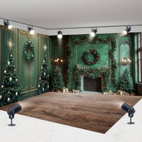 Aperturee Green Wall Tree Fireplace Christmas Room Set Backdrop | Christmas Backdrops For Photography | Diy Christmas Backdrop | Xmas Backdrop
