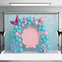 Aperturee Underwater Pastel Mermaid Shell Cake Smash Backdrop, 3X2FT(1MX0.6M), 14 USD, birthday cake smash backdrops, HFHD3L54-M