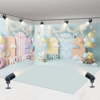Aperturee Two Sweet and One Room Set Backdrop Blue Cloud and Airplane Cake Smash Party Background Studio