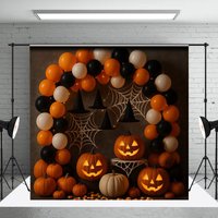 Aperturee Halloween Party Balloon Arch Photography Backdrop, Orange and Black Jack-o-lanterns, Spooky Photo Booth Decor, 3x2ft (WxH)