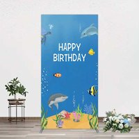 Aperturee Undersea Shark Clownfish Birthday Rectangle Backdrop, 1.6x4ft (50x120cm), 98.18 USD, arch backdrop kit, JWGD6Q02CF-AJ
