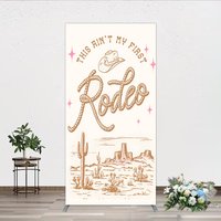 Aperturee This Ain't My First Rodeo Rectangle Backdrop, Western Cowboy Themed Birthday, Desert Cactus Party Photo Booth Decor, 1.6x4ft (50x120cm)
