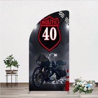 Aperturee Route 40 Biker Birthday Half Moon Arch Backdrop, Motorcycle Theme for 40th Birthday, Man Cave Party Photo Booth Decor, 1.6x4ft (50x120cm)