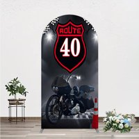Aperturee Route 40 Biker Birthday Arch Backdrop, Motorcycle Theme for 40th Birthday, Man Cave Party Photo Booth Decor, 1.6x4ft (50x120cm)
