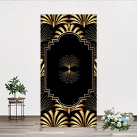 Aperturee Elegant Gold Art Deco Fan Rectangle Backdrop, Luxury Black and Gold Gatsby Style Party Cover