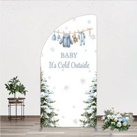 Aperturee Baby It¡¯s Cold Outside Half Moon Arch Backdrop, Winter Wonderland Baby Shower and Snow Pine Forest Party Decoration