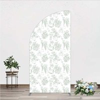 Aperturee Green Toile de Jouy Half Moon Arch Backdrop, Vintage Horse Teddy Bear and Balloon Pattern Decoration
