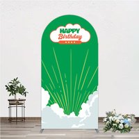 Aperturee Retro Sunburst Happy Birthday Arch Backdrop, Professional Green Cloud Studio Decor