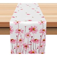 Aperturee Elegant Pink Floral Table Runner for Spring, Fresh Wildflower Kitchen Decor, Wedding or Mothers Day Decoration,