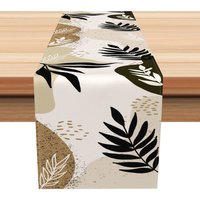 Aperturee Modern and Simple Leaf Pattern Table Runner, Minimalist Botanical Greenery, Fresh Farmhouse Kitchen Decor,