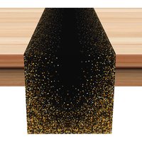 Aperturee Simple Black and Gold Polka Dot Table Runner, Elegant Minimalist Dining Decor, Modern Kitchen or Party Linen,