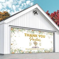 Aperturee Greenery Gold Thank You Pastor Garage Door Banner, 8X4FT(2.4X1.2M), 22.65 USD, garage door banners, LHF143A-A